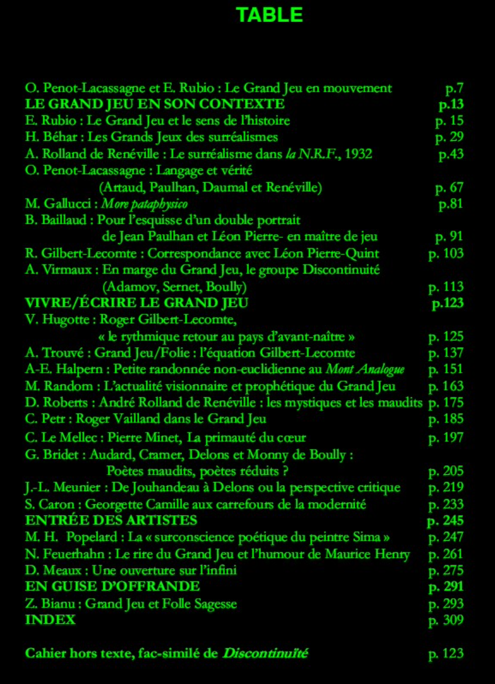 Table des matières des actes du colloque